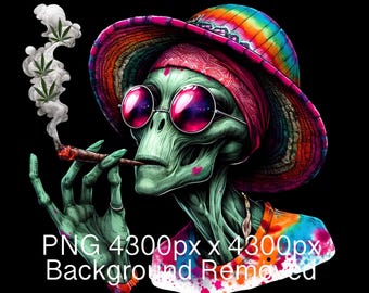 Grandaddy Green Space Alien OG Digital Download PNG 4 Budtender Shirt Trippy Marijuana Clip Art Psychedelic Martian 420 Printable Weed Image