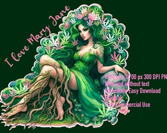 Growing Mary Jane Digital PNG Colorful Stoner Girl Image Cannabis Shirt Design Printable Wall Art Pretty Pink and Green Marijuana Clip Art