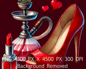 Red Lipstick Weed Lover Stoner Girl PNG Digital Download Image Cannabis Shirt Design Romantic Printable Anniversary Card Marijuana Clip Art
