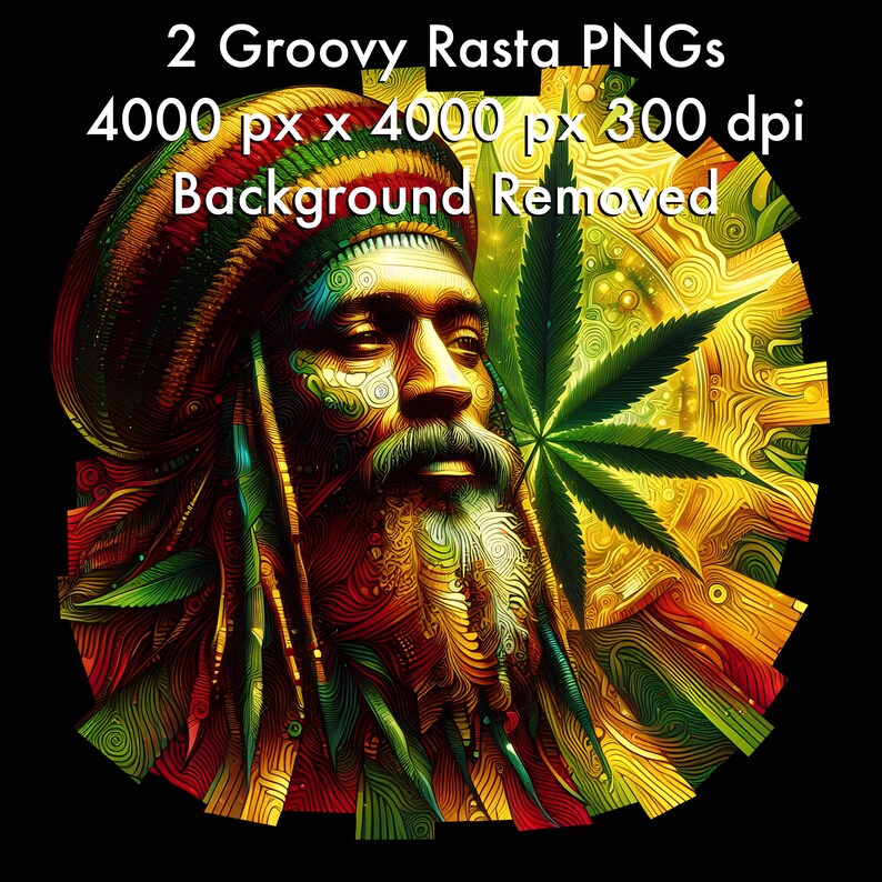 Psychedelic Rasta Groovy Rasta Clipart | Reggae‑style 420 PNG Bundle | Psychedelic ...