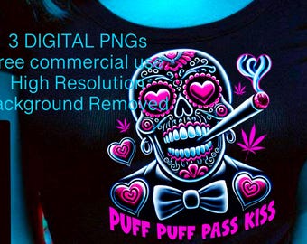 Puff Puff Pass Kiss Digital Download PNG for Stoner Girl Shirts Cannabis Dispensary Wall Art Weed Stickers Image Printable Card 420 Clip Art