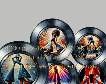 Disco Party Decor 5 Groovy PNGs Bundle Roller Disco Printable Retro 70's Clip Art Free Use Craft and Idea Tie Dye Sublimation Gift Wrapping