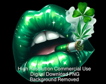 Smoking of the Green Digital Download PNG Lucky 4 Leaf Clover Shirt Design Stoner Girl St Patricks Clip Art Smoke Shop Wall Art Party Decor