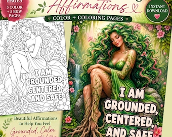 Nature & Grounding Positive Affirmations -  Printable Posters and Matching Coloring Pages for Grateful Groovy Women- 10 Pg– Instant Download