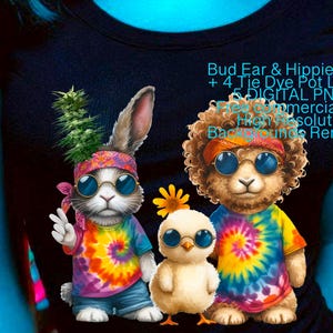 Bud Ear & Hippie Küken 4/20 Ostern +4 Tie Dye Pot Blatt PNGs Stoner Girl Shirt Design Spring Kush Free Use Bilder Cannabis Art 420 Download