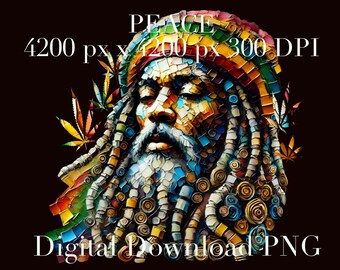 Peaceful Rastafarian PNG Groovy Download for Cannabis Shirts Stoner Clip Art 420 Rasta Images for Sublimation Reggae Colors Printable Art