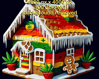 PNG Gingerbread Dispensary Immediate Digital Download Image for Cannabis Holiday Card 420 Stickers Marijuana ClipArt Stoner Christmas Art