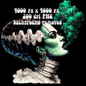 Bride of Frankenstein Digital Download PNG Image Halloween Shirt Design Cannabis Clip Art Weed Sticker Art PNG Stoner Girl Party Decor