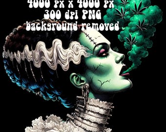 Bride of Frankenstein Digital Download PNG Image Halloween Shirt Design Cannabis Clip Art Weed Sticker Art PNG Stoner Girl Party Decor