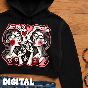 Sativa Girls Digital PNG/ Stoner Girl Shirt Design/ Bachelorette Party Invitation/ 420 Printable Wall Art/  Picasso Style Marijuana Clip Art