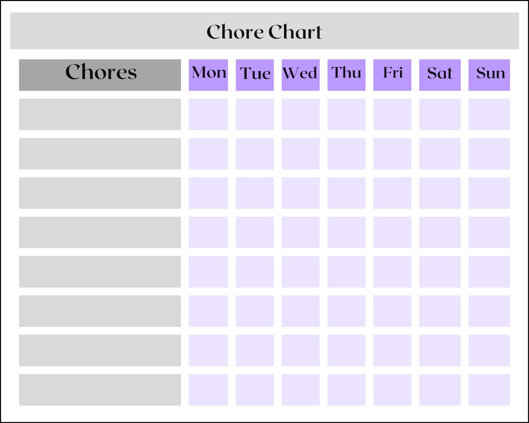 Printable Weekly Chore Chart - Etsy