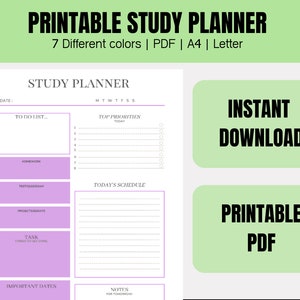Planificador de estudios / Planificador de estudiantes universitarios / Planificador de estudios imprimible / Organizador de tareas / PDF / A4 / Carta