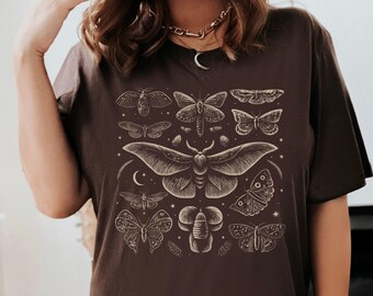 Dark Academia Shirt, Moth Tshirt, Cottagecore Shirt, Goth Shirt, Light Academia Shirt, Moth Top, Fairycore Shirt, Witchy Shirt, Graphic Tees