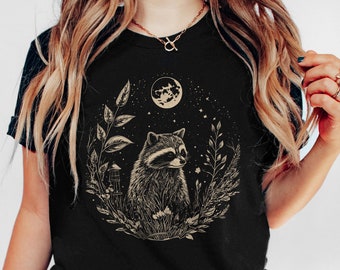 Raccoon Shirt, Dark Cottagecore, Forestcore shirt, Fairycore Clothing, Goblincore Clothing, Cottagecore Shirt, Mystical Shirt, Moon Shirt