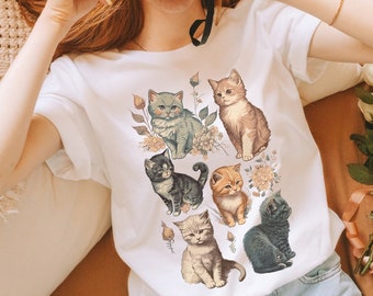 Kitten Shirt, Cottagecore Clothing, Cat Lover Gift, Light Academia Shirt, Cat Shirt, Aesthetic Clothes, Cottagecore Shirt, Vintage Cat Shirt