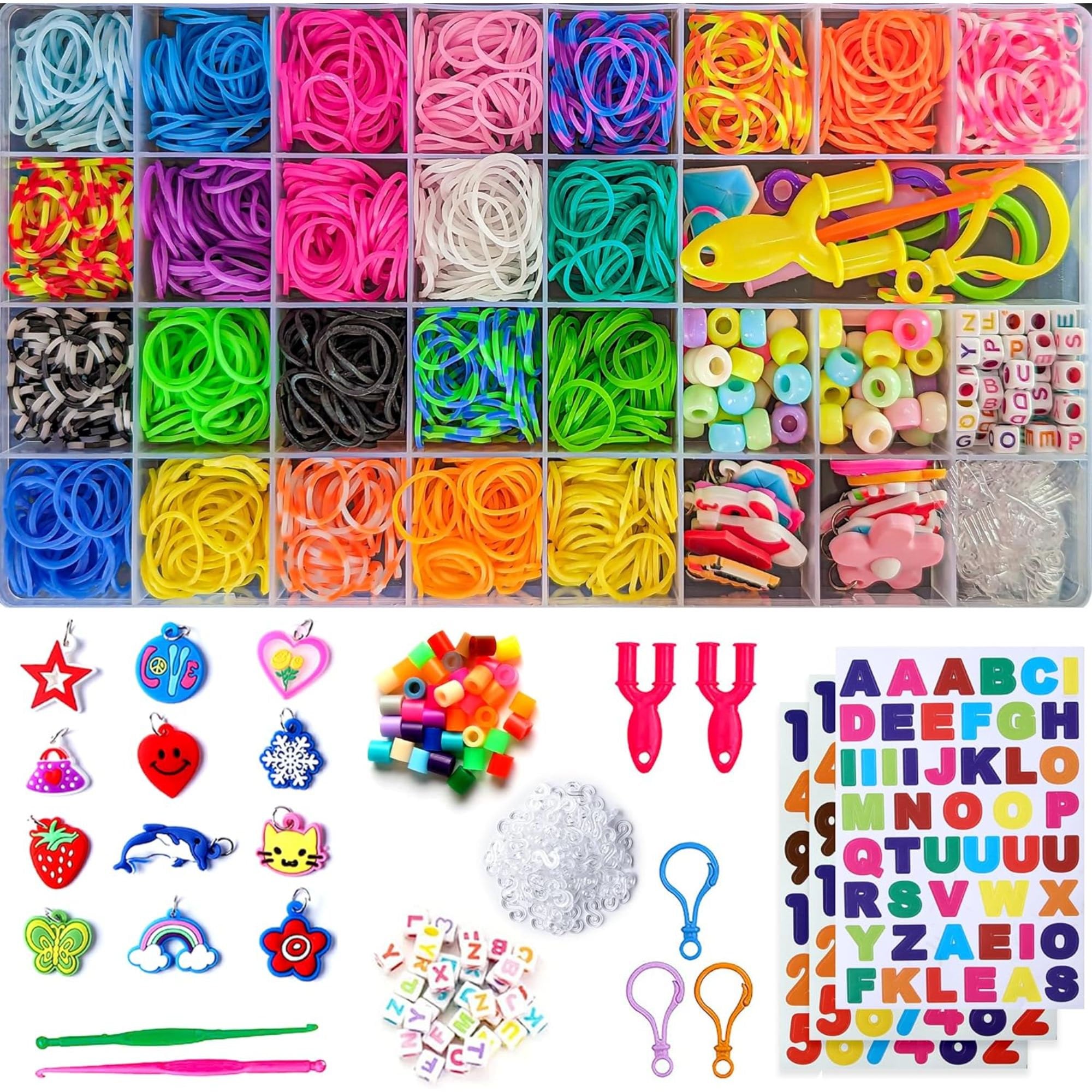 Incraftables Rubber Band Bracelet Making Kit. Rainbow Rubberband Set  Y-Loom, Zipper Hook, S-Clips, Beads, Charms, Tassels & Crochet Hooks