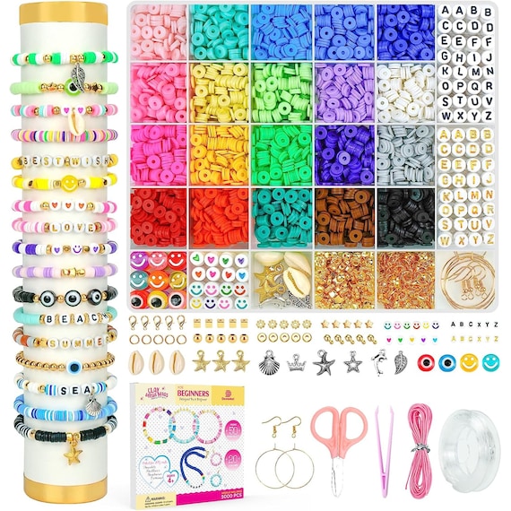 6000Pcs Clay Beads Making Bracelet round Polymer Kit Flat Preppy Jewelr  Colors C