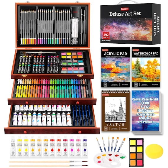 85 Piece Deluxe Wooden Art Supplies, Art Kit With Easel and