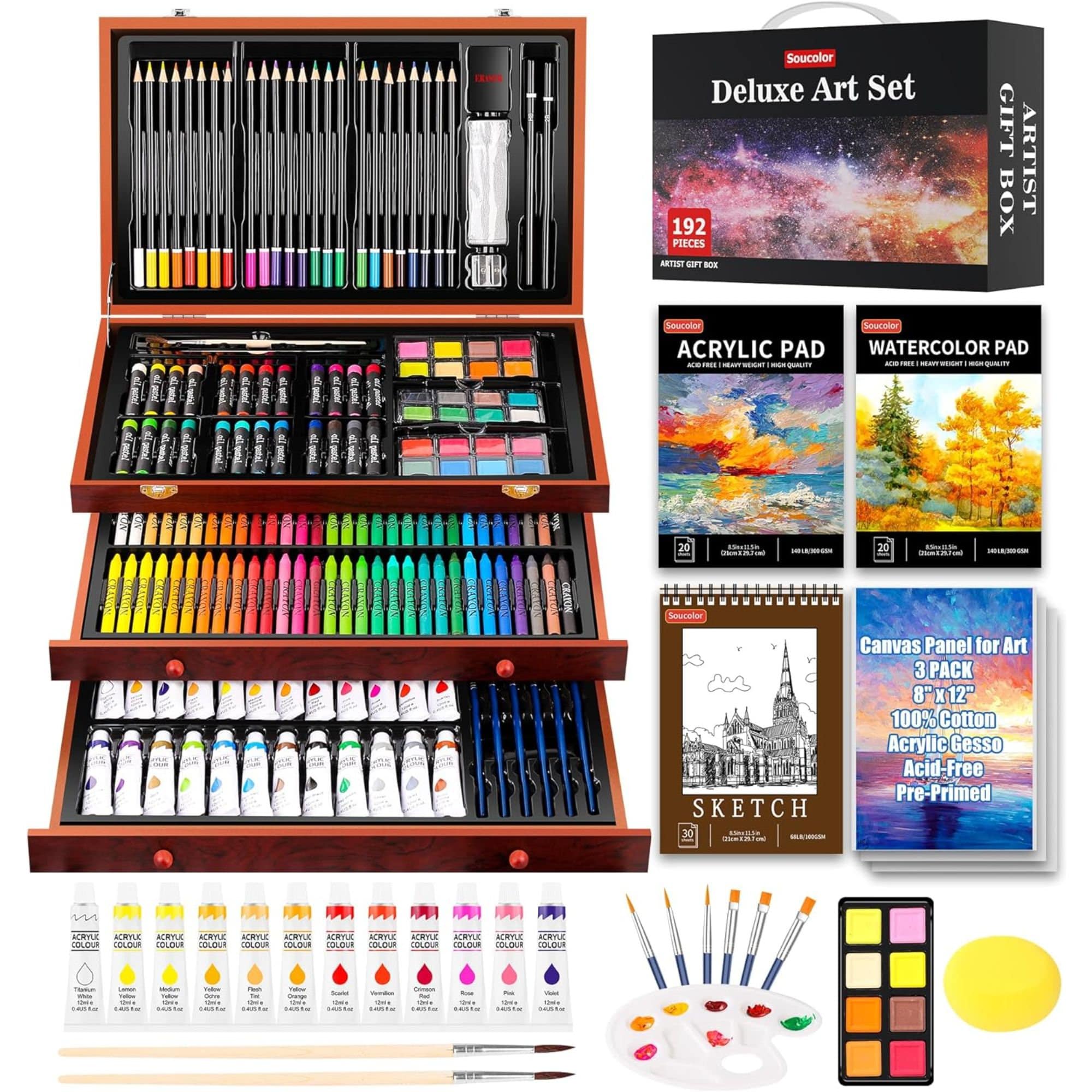 Art Supplies, Cali Art 192-pack Deluxe Wooden Art Drawing Painting