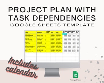 Project Plan with Task Dependencies Spreadsheet Template | Google Sheets Template for Project Task Dependencies & Calendar