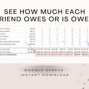 Splitting Costs with Friends Spreadsheet Template Google Sheets Template for Splitting Costs Split Costs Evenly With Friends image 2