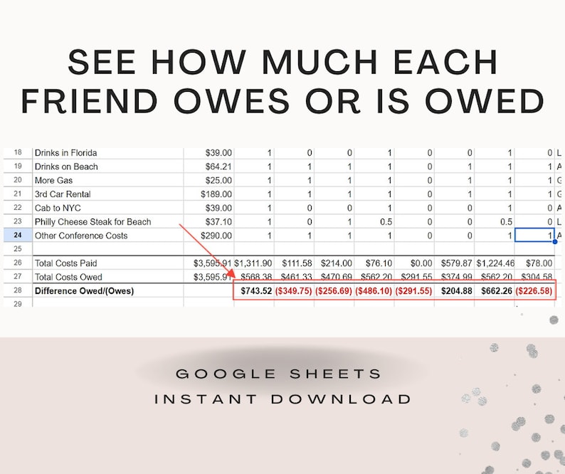 Splitting Costs with Friends Spreadsheet Template Google Sheets Template for Splitting Costs Split Costs Evenly With Friends image 2