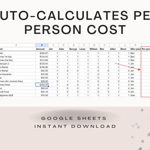Splitting Costs with Friends Spreadsheet Template Google Sheets Template for Splitting Costs Split Costs Evenly With Friends image 3
