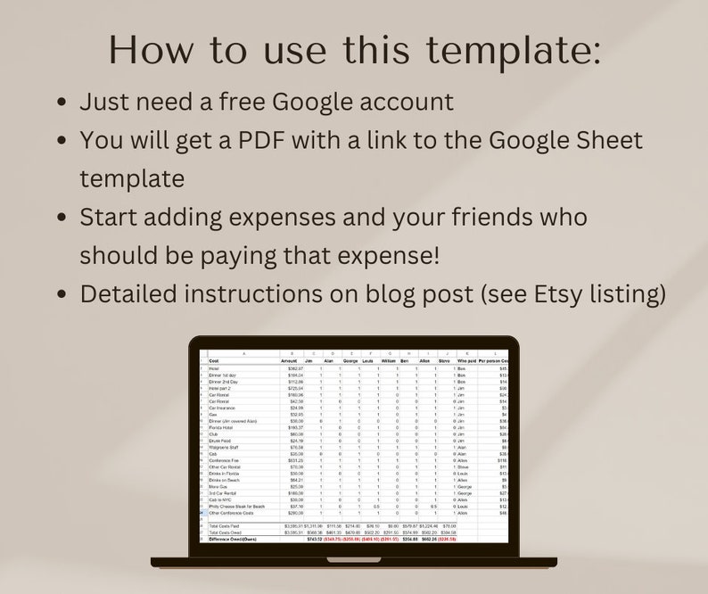 Splitting Costs with Friends Spreadsheet Template Google Sheets Template for Splitting Costs Split Costs Evenly With Friends image 5