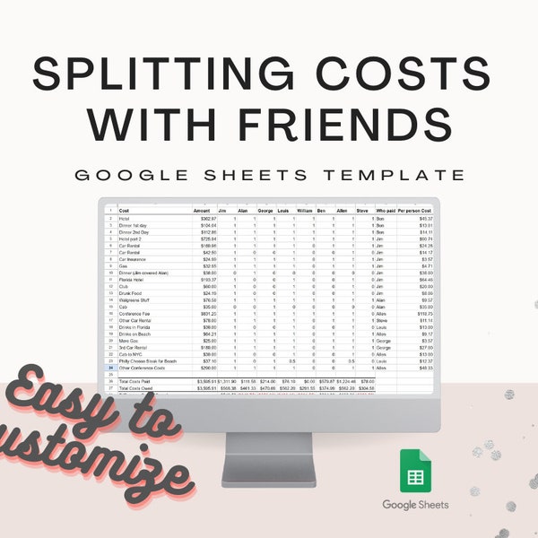 Splitting Costs with Friends Spreadsheet Template | Google Sheets Template for Splitting Costs | Split Costs Evenly With Friends