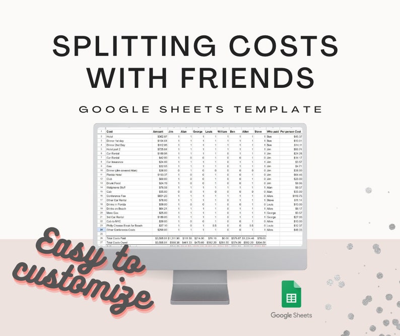 Splitting Costs with Friends Spreadsheet Template Google Sheets Template for Splitting Costs Split Costs Evenly With Friends image 1