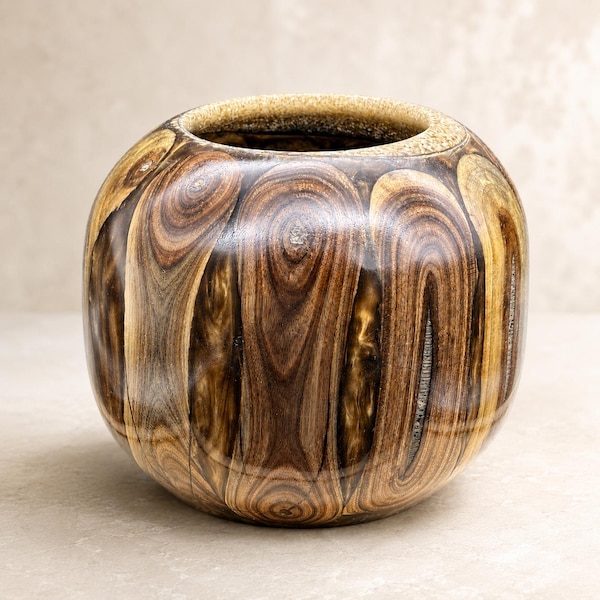 Walnut Wood and Resin Vase with LED Light: Hand-Turned One-of-a-Kind Centerpiece