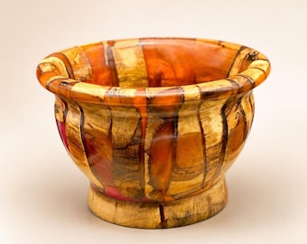 Spalted Maple & Orange Resin Decorative Bowl: Hand-Turned Centerpiece
