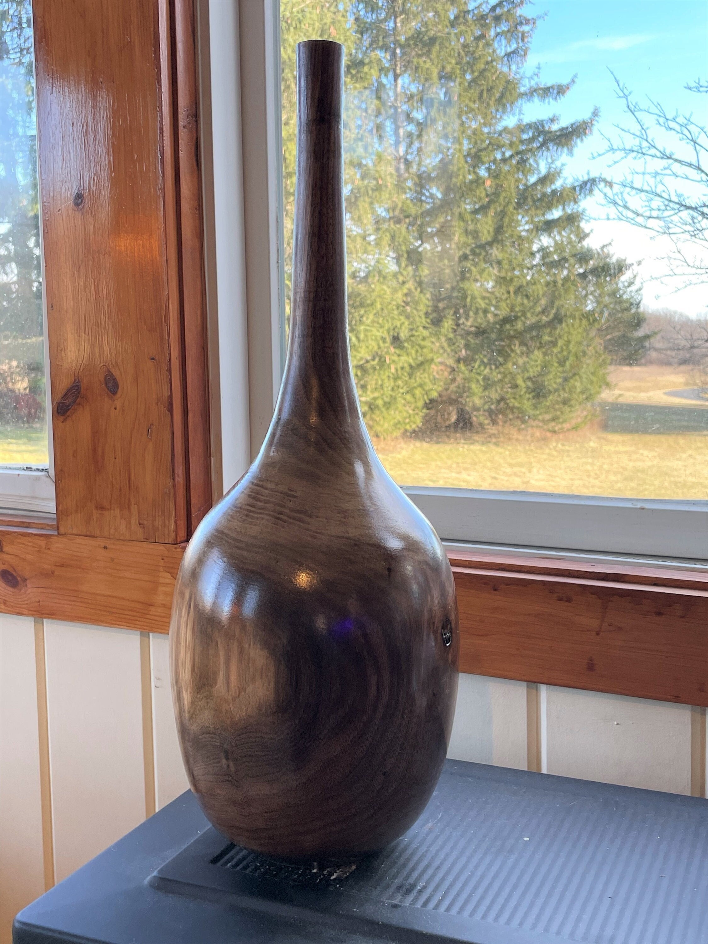 Large Black Walnut Woodturned Vase Finger Lake Wood Handmade USA and