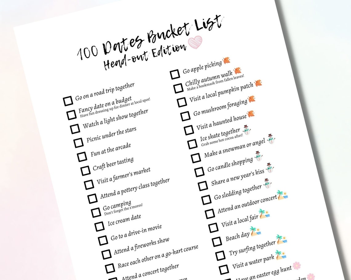 Couple Bucket List 100 Date Ideas Bucket List Date Night Etsy