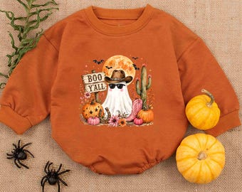 Boo Yall Western Halloween Baby Romper, Cowboy Ghost Bodysuit, Country Spooky Onesie, Boho Fall Outfit, First Halloween Gift