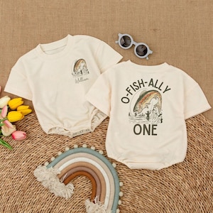 Personalized O-Fish-Ally One Bubble Romper, Boy Fishing Clothes, Crawl Walk Fish, Fishing Birthday Baby Bodysuit, The Big One Baby Clothes