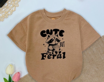 Cute But Feral Baby Girl Outfits, Funny Raccoon Bubble Romper, Funny Animal Baby Clothes,  Baby boy Clothes, baby shower gift