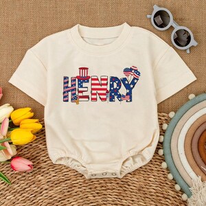 Personalized Name Fourth of July Baby Romper, Patriotic Baby Boy, 4th of July American Baby Outfit, baby shower gift, Independence Day Tee