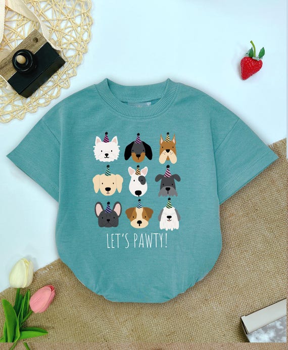 Let's Pawty Puppy baby clothes, Funny Animals, Boy 1st Birthday, puppy birthday, dog birthday, puppy party, Baby Shower Gift