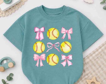 Coquette Softball Baby Romper, Pink Bow Sports Bodysuit, Girly Baseball Onesie, Future Softballer Outfit, Baby Girl Shower Gift