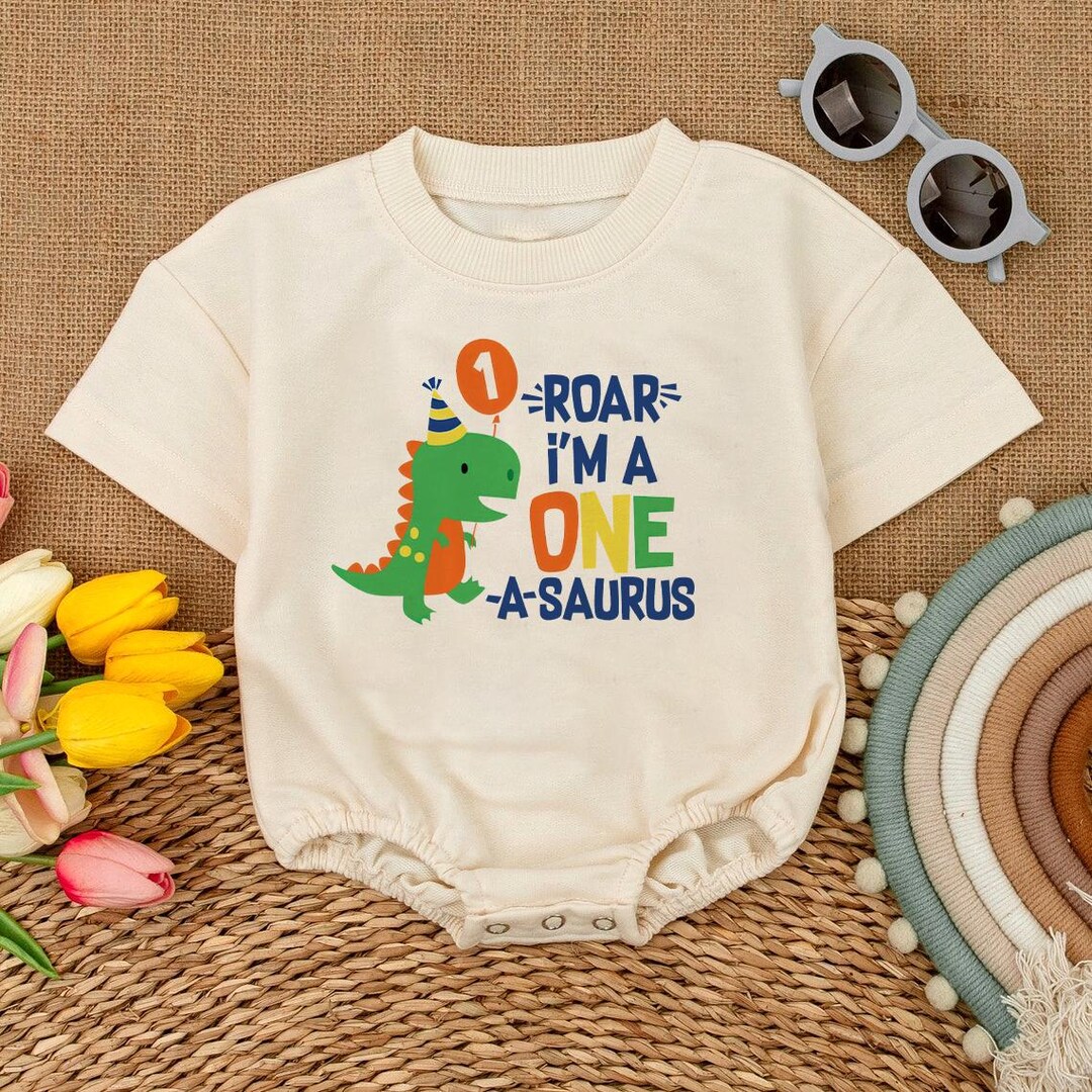 Personalized Boy One-a-saurus Birthday Baby Romper, Dinosaur One ...