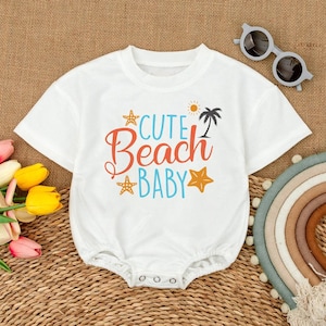 Cute Beach Baby Short Sleeves Bubble Romper, Summer Baby Bodysuit, Beach Theme Baby, Vacation Baby Clothes, Ocean Lover, Baby Shower Gift
