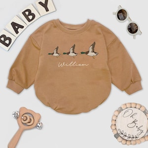 Personalized Name Mallard Duck Baby Bubble Romper, Boy Names Duck Season, Hunting Buddy Outfits, Boy Mallard Duck, Baby Shower Gift Idea