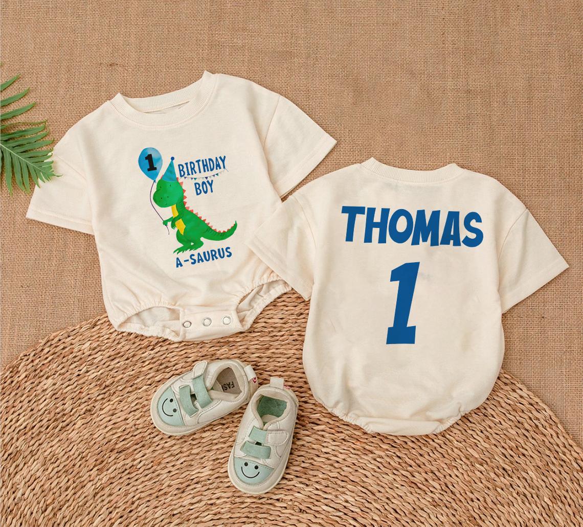 Personalized Boy One-a-saurus Birthday Baby Romper, Custom Dinosaur One ...