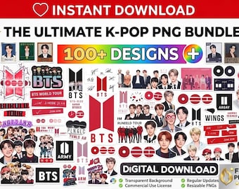 Más de 100 imágenes PNG de BTS: diseños para camisetas y productos de Kpop Army, descarga instantánea.