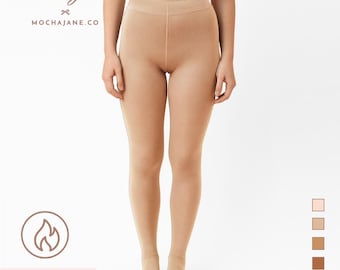 Brown Skin Color Fleece Lined Tights | Plus Size Warm Brown Fleece Tights | Tights for Brown Skin | 190g Thick Fleece Lined Tights | XS-5XL