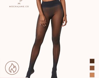 Medias con forro polar / Medias térmicas para tonos de piel marrón / Medias cálidas de invierno para piel morena / Medias de polar marrón / Medias térmicas transparentes