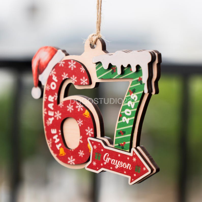 Custom Name Viral 67 Ornament, Six Seven Funny Christmas Ornament, Teen Slang Ornament Funny Gift, Gen Alpha Humor, 67 Meme Ornament image 4