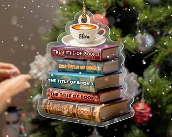 Custom Book Stack Christmas Ornament, Book Nerd Gifts, Bookclub Gifts, Bookworm Ornament, Book Lover Ornament, Librarian Gifts, Bookish Gift