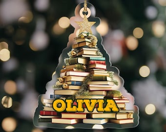 Custom Book Ornament, Book Club Ornament Members Gift, Book Christmas Ornament, Book Lover Ornament, Personalize Acrylic Bookish Ornament